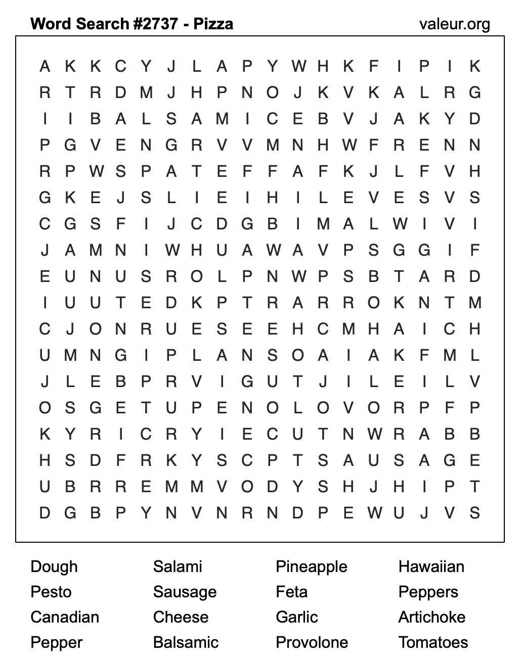 Pizza Word Search Puzzle #2737