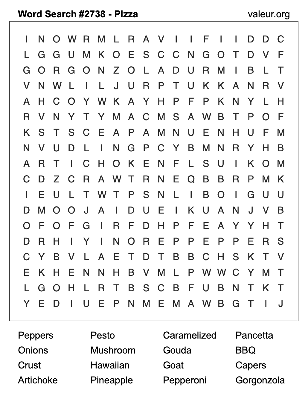 Pizza Word Search Puzzle #2738