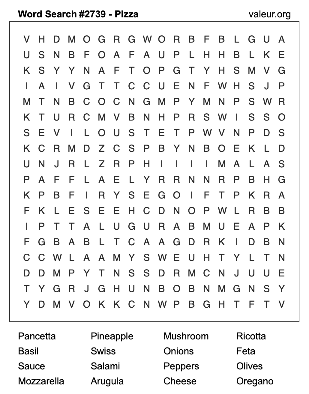 Pizza Word Search Puzzle #2739