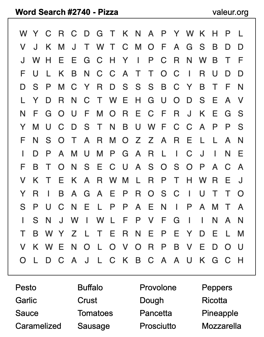 Pizza Word Search Puzzle #2740