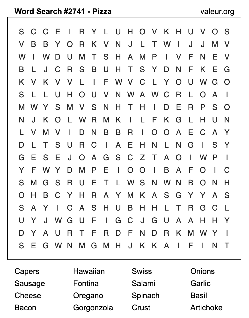 Pizza Word Search Puzzle #2741