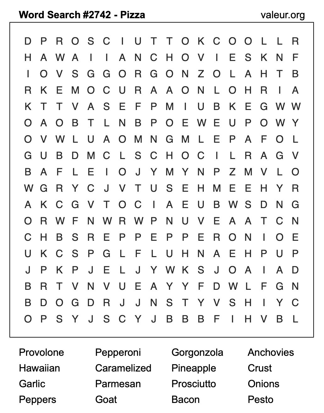 Pizza Word Search Puzzle #2742