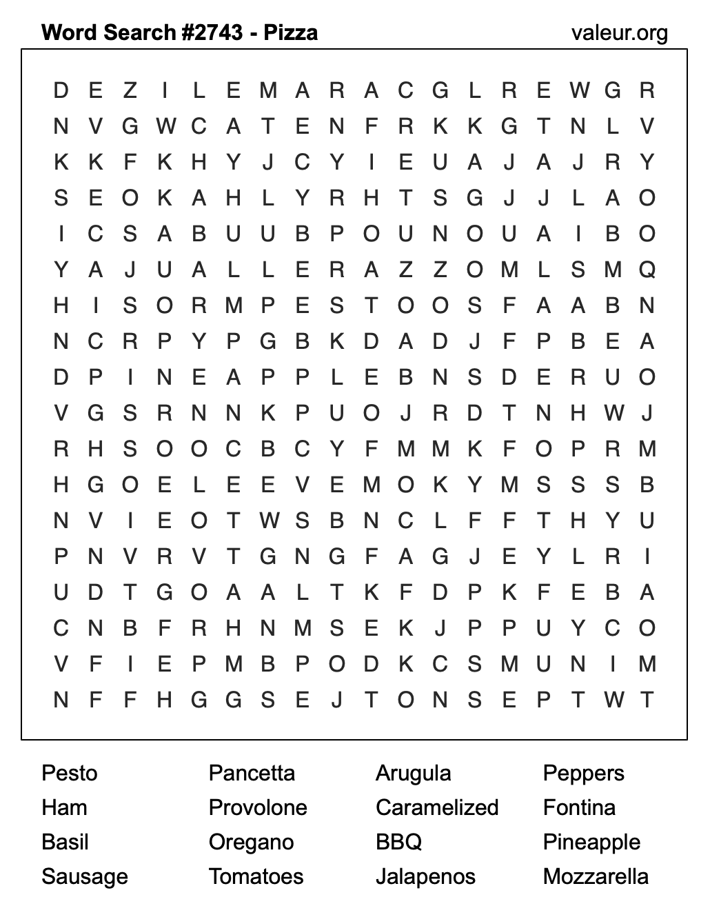 Pizza Word Search Puzzle #2743