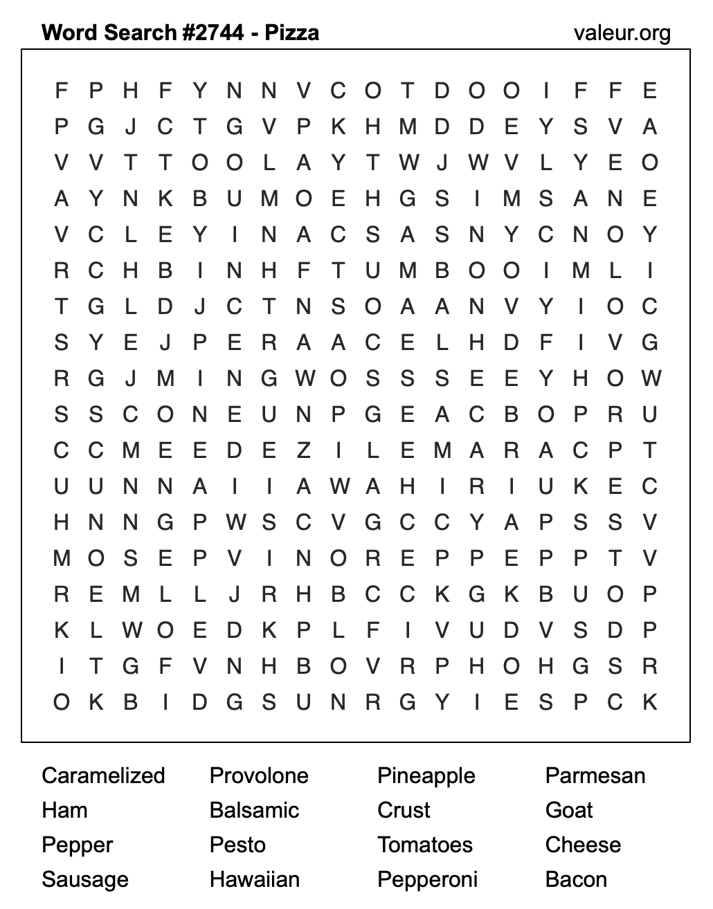 Pizza Word Search Puzzle #2744