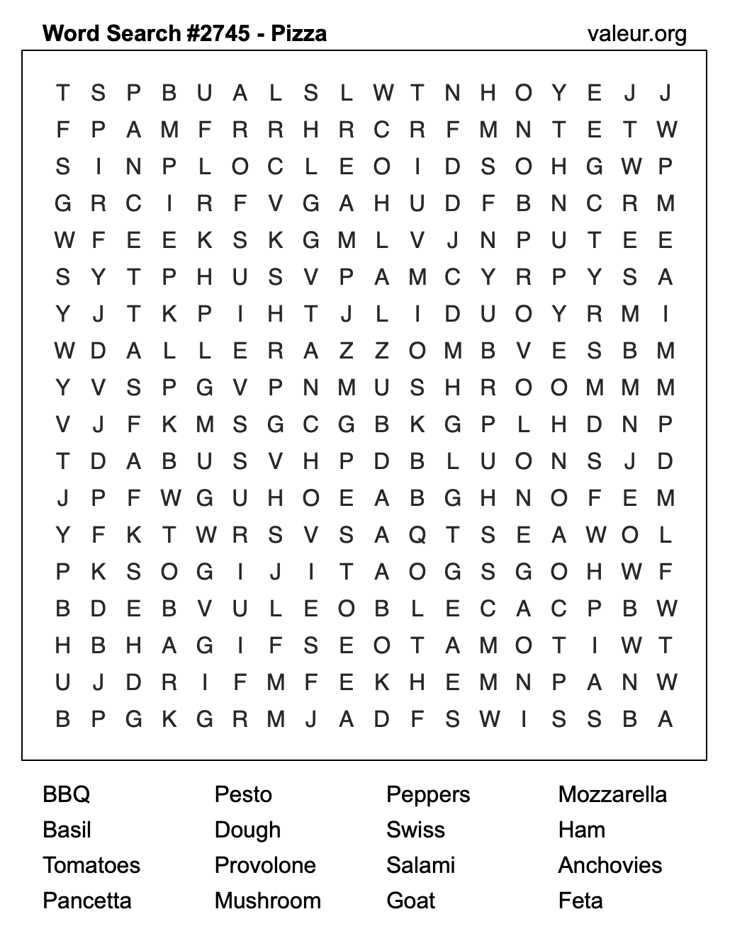 Pizza Word Search Puzzle #2745