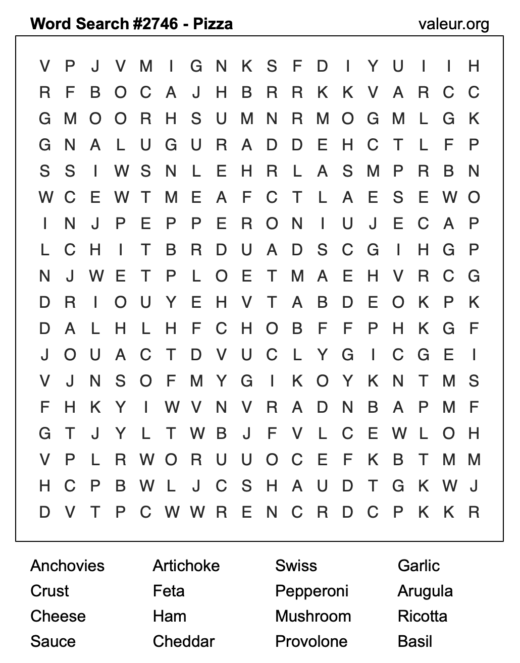 Pizza Word Search Puzzle #2746