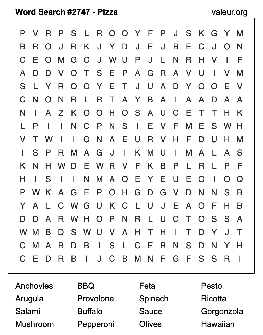 Pizza Word Search Puzzle #2747