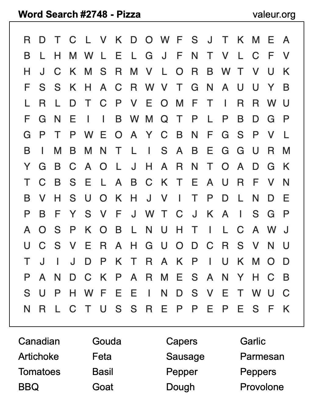 Pizza Word Search Puzzle #2748