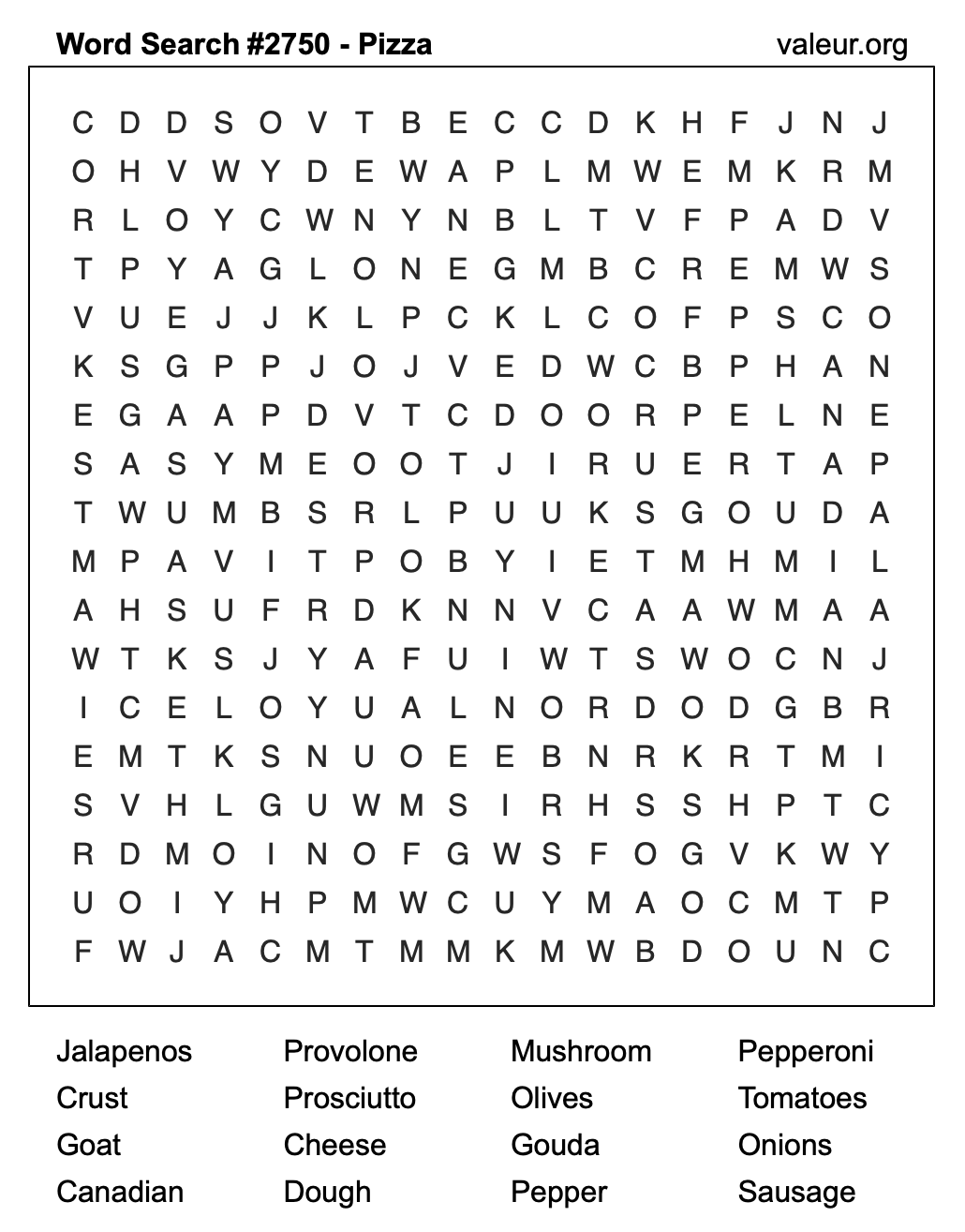 Pizza Word Search Puzzle #2750