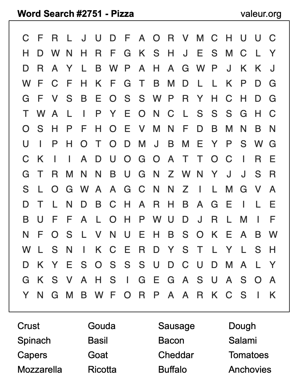 Pizza Word Search Puzzle #2751