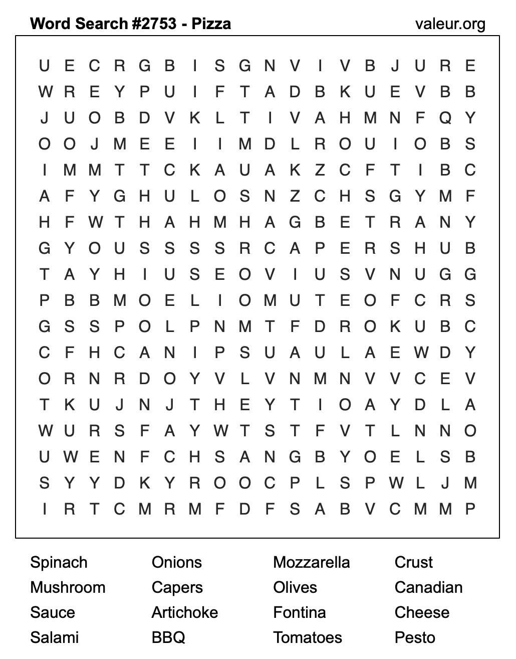 Pizza Word Search Puzzle #2753