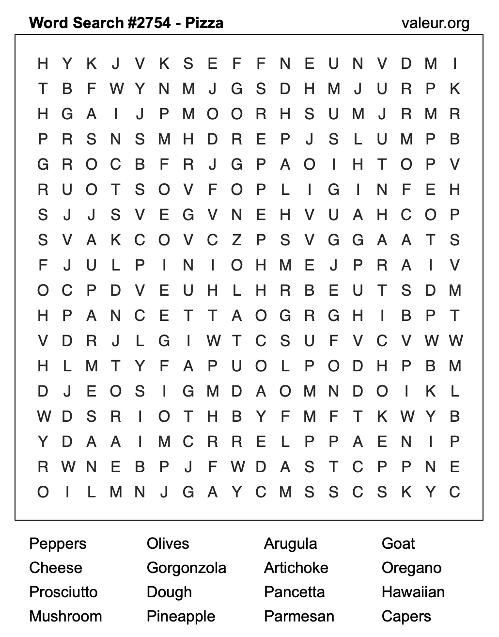Pizza Word Search Puzzle #2754 Pizza Word Search Puzzle #2754