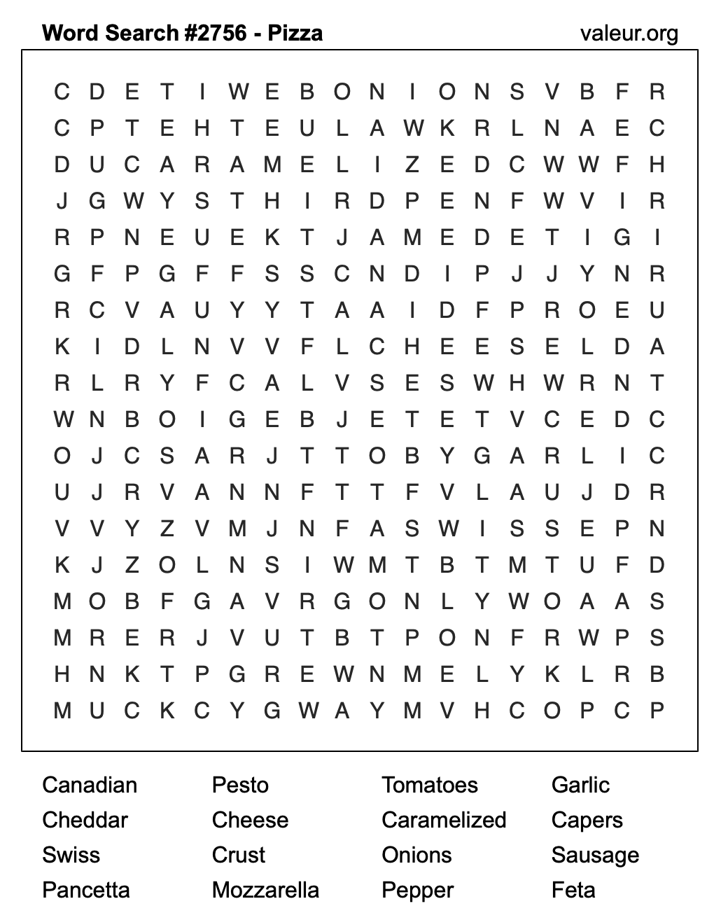 Pizza Word Search Puzzle #2756 Pizza Word Search Puzzle #2756