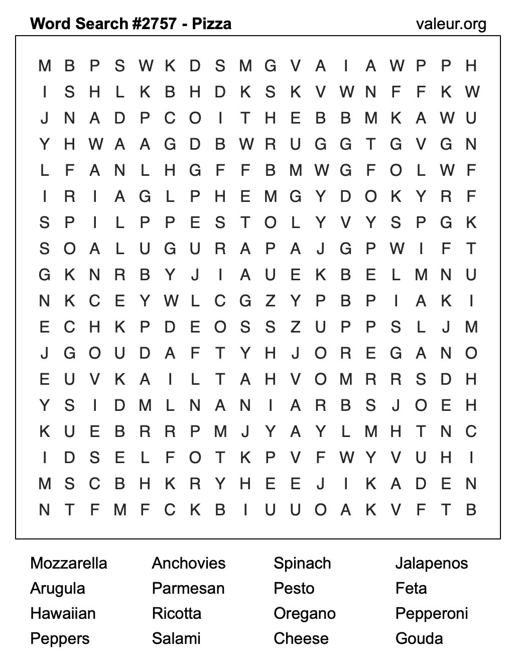 Pizza Word Search Puzzle #2757 Pizza Word Search Puzzle #2757