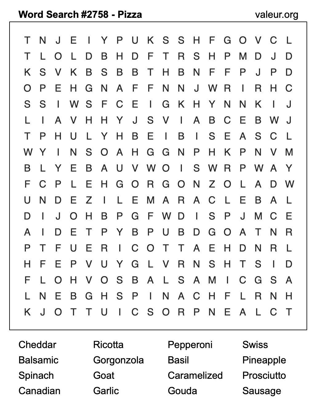 Pizza Word Search Puzzle #2758 Pizza Word Search Puzzle #2758