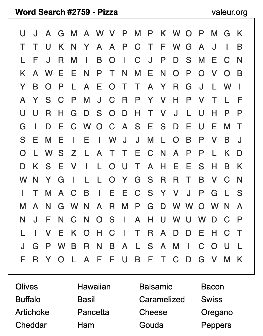 Pizza Word Search Puzzle #2759 Pizza Word Search Puzzle #2759