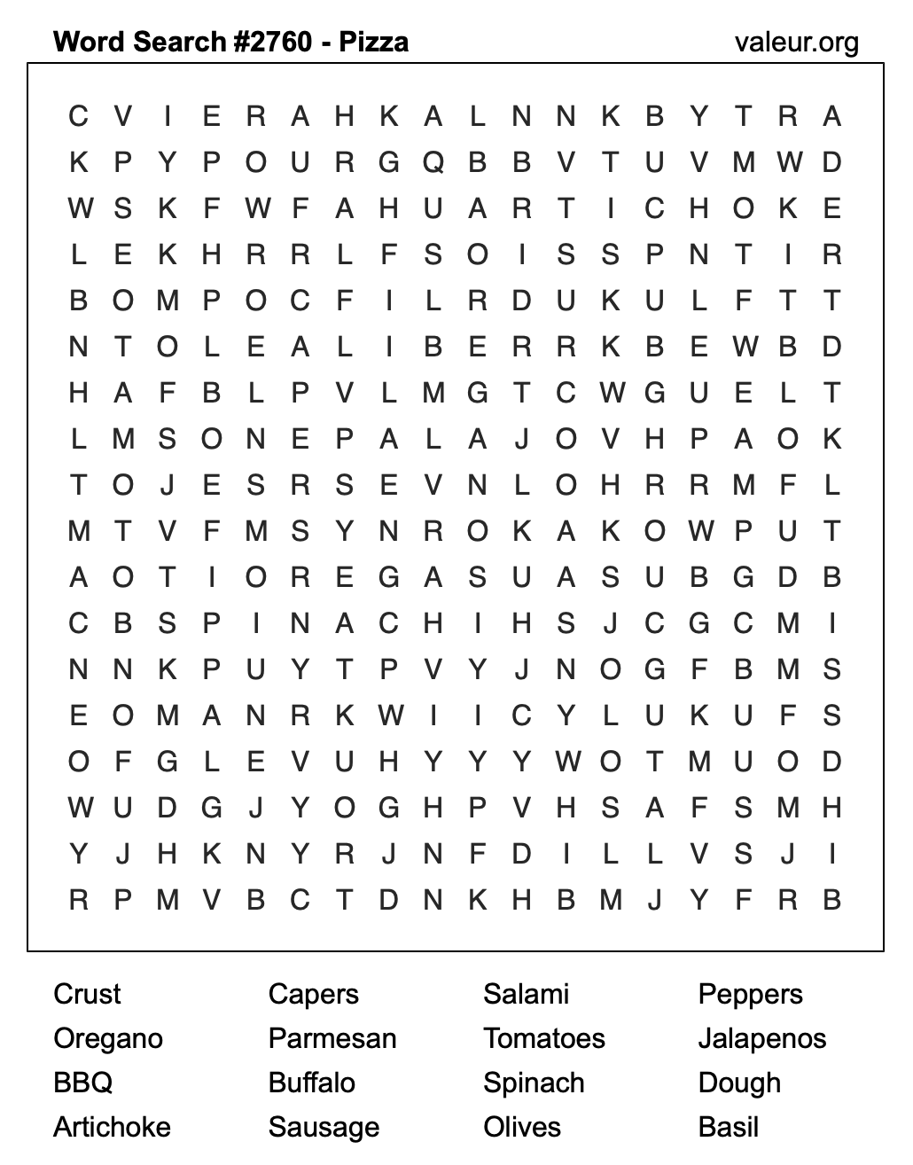 Pizza Word Search Puzzle #2760 Pizza Word Search Puzzle #2760