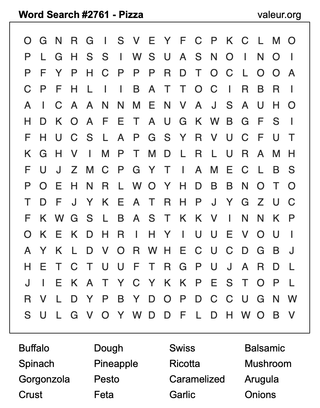 Pizza Word Search Puzzle #2761 Pizza Word Search Puzzle #2761