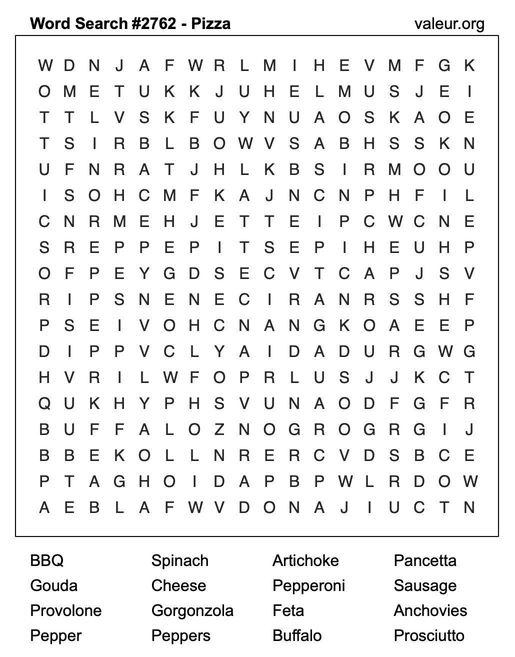 Pizza Word Search Puzzle #2762 Pizza Word Search Puzzle #2762