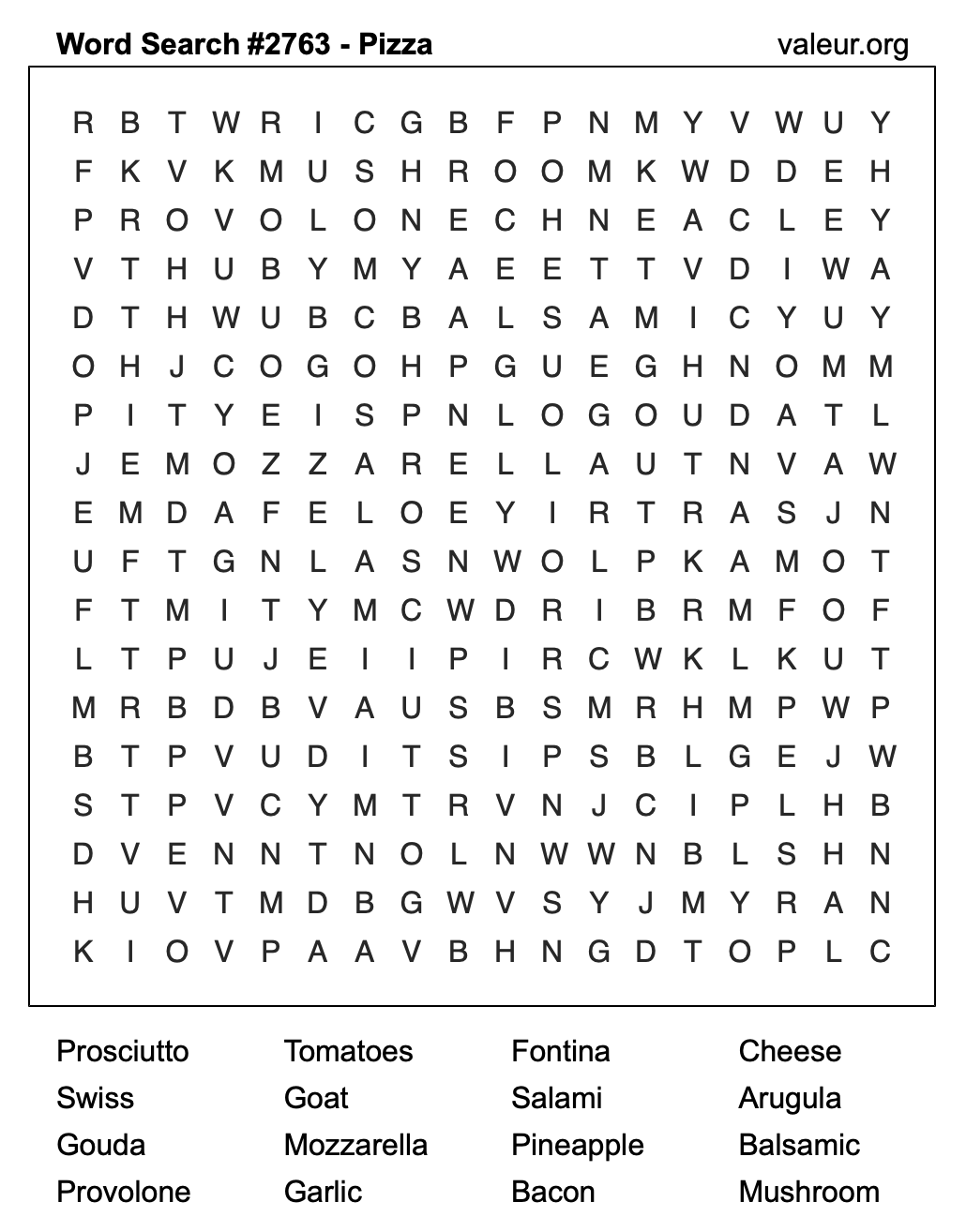 Pizza Word Search Puzzle #2763 Pizza Word Search Puzzle #2763