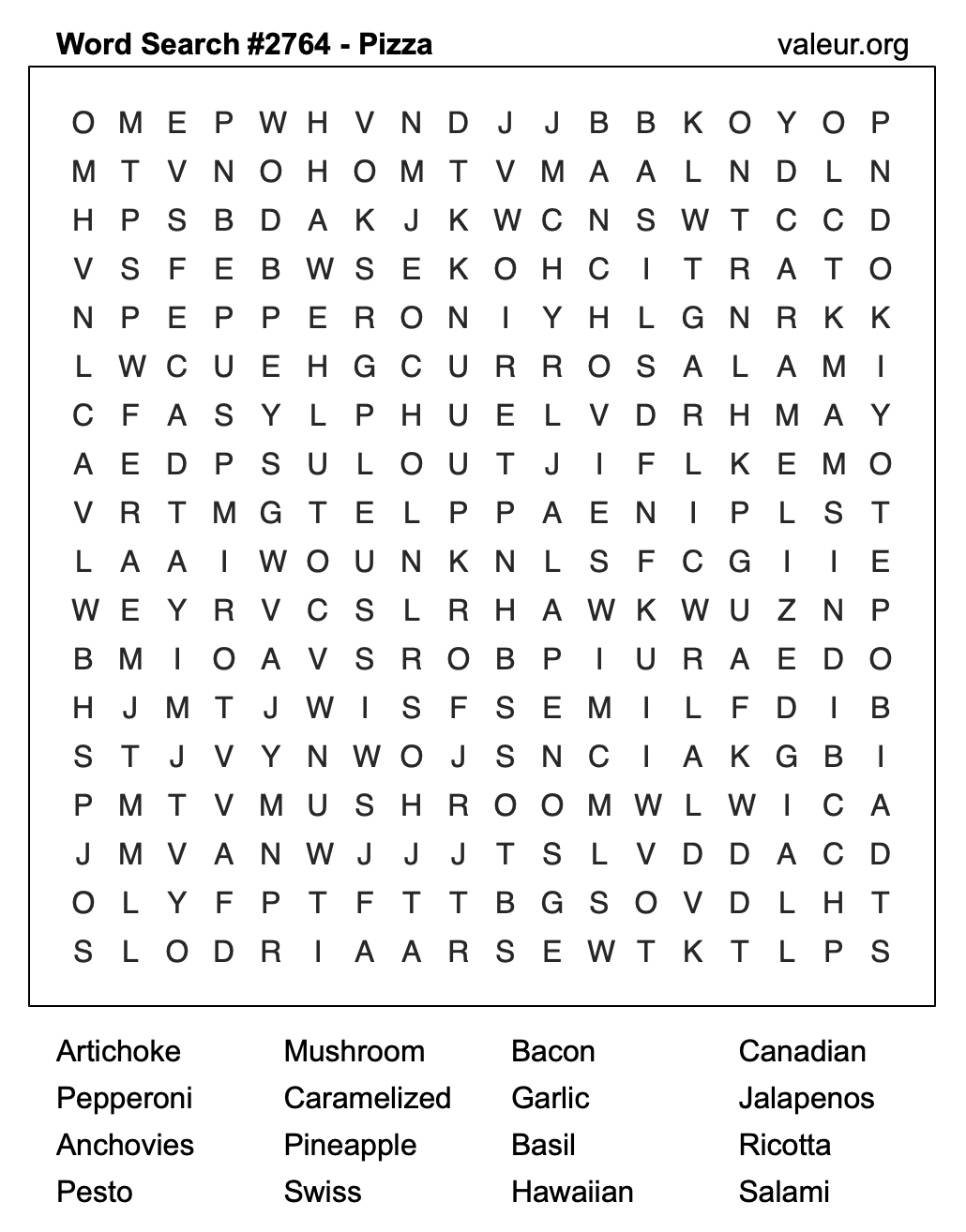 Pizza Word Search Puzzle #2764 Pizza Word Search Puzzle #2764