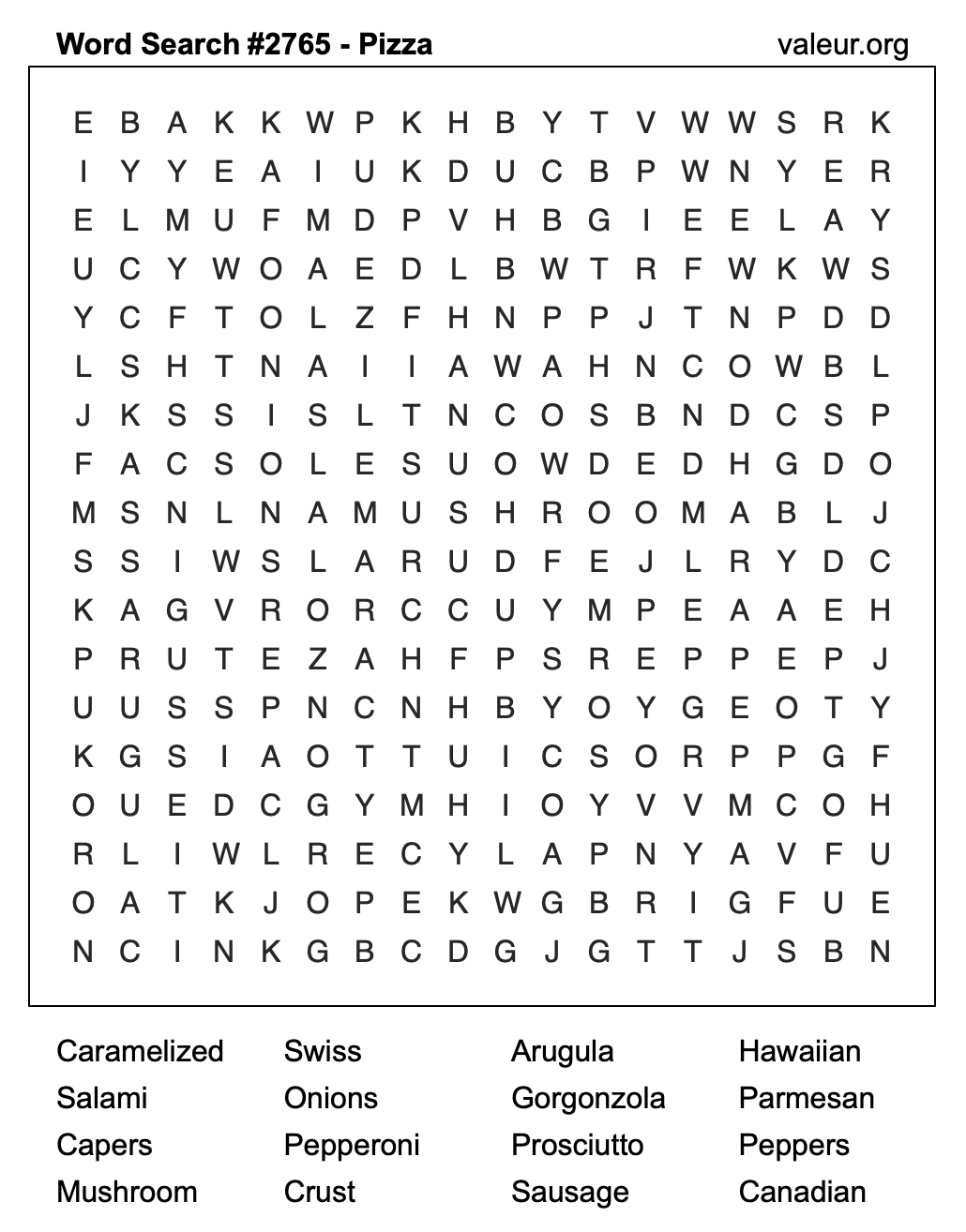 Pizza Word Search Puzzle #2765 Pizza Word Search Puzzle #2765
