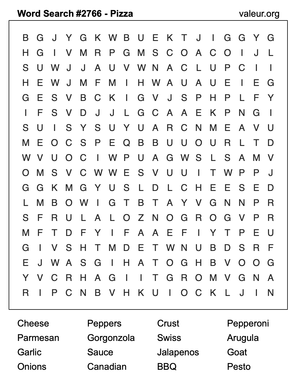 Pizza Word Search Puzzle #2766 Pizza Word Search Puzzle #2766