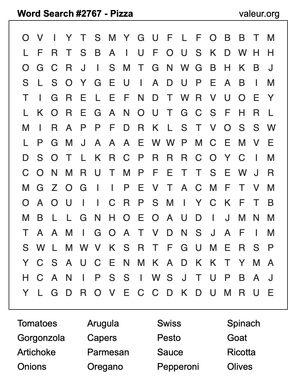 Pizza Word Search Puzzle #2767 Pizza Word Search Puzzle #2767