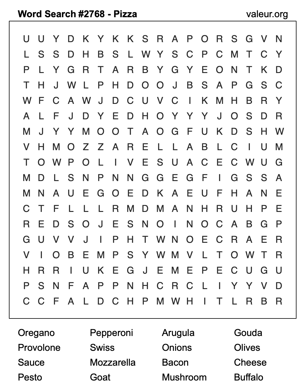 Pizza Word Search Puzzle #2768 Pizza Word Search Puzzle #2768