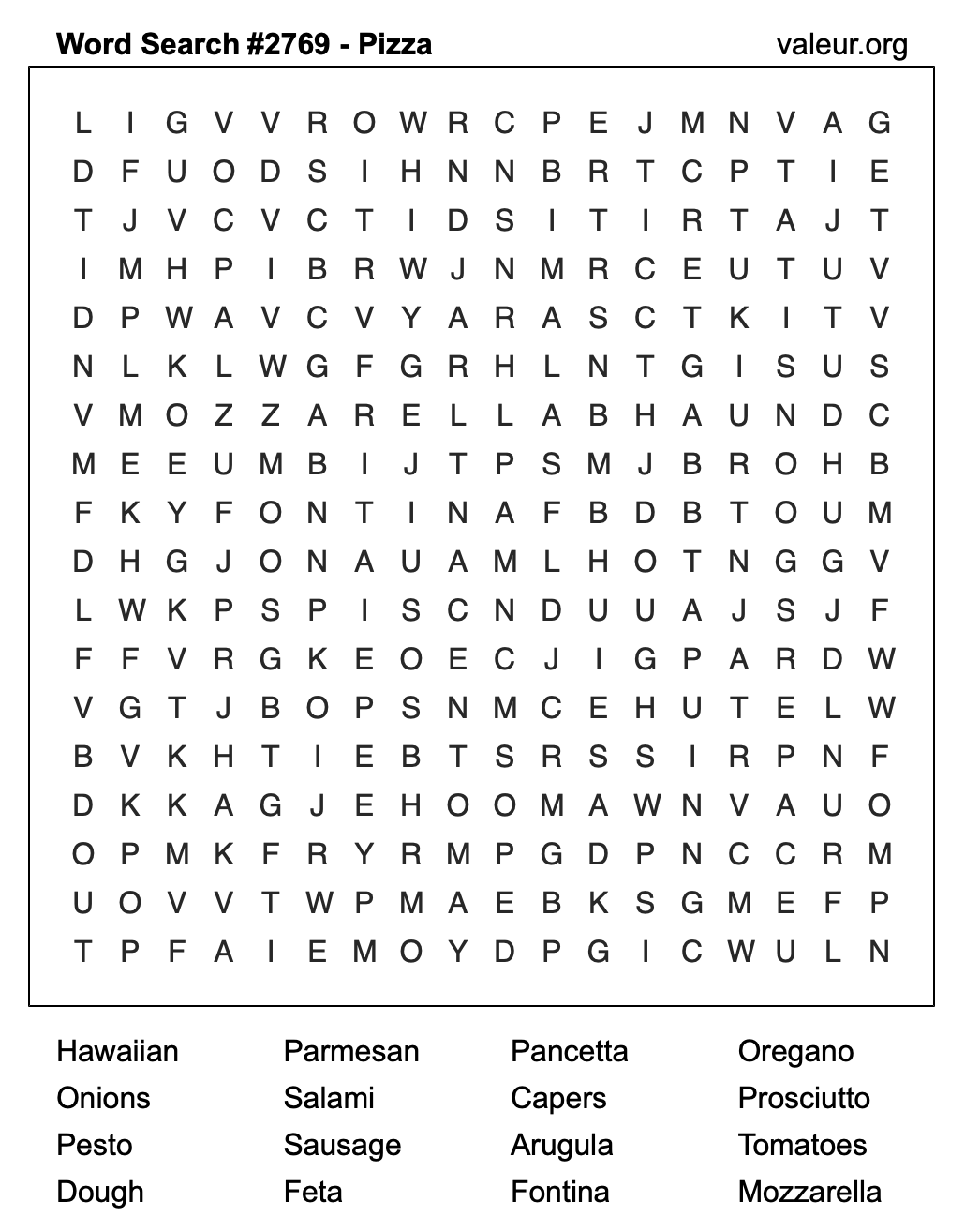 Pizza Word Search Puzzle #2769 Pizza Word Search Puzzle #2769
