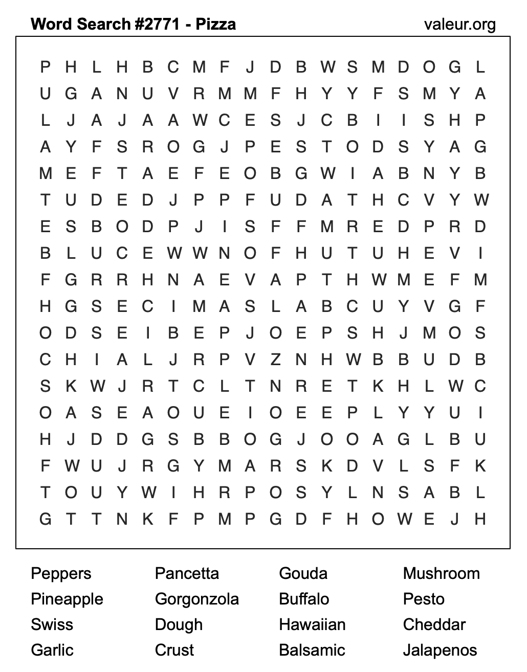 Pizza Word Search Puzzle #2771 Pizza Word Search Puzzle #2771