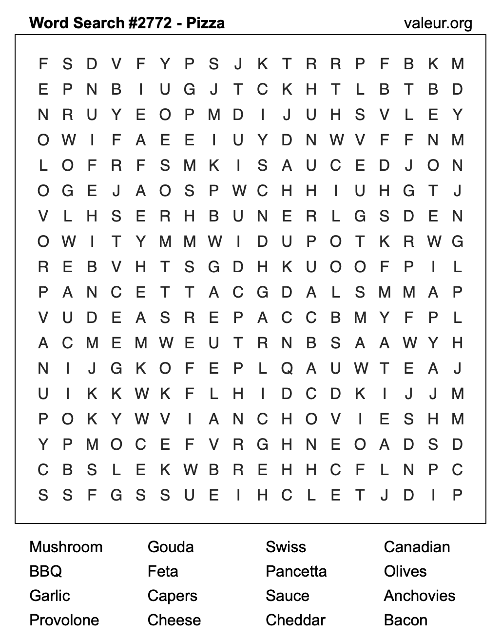 Pizza Word Search Puzzle #2772 Pizza Word Search Puzzle #2772