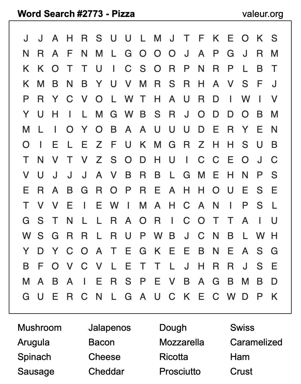 Pizza Word Search Puzzle #2773 Pizza Word Search Puzzle #2773