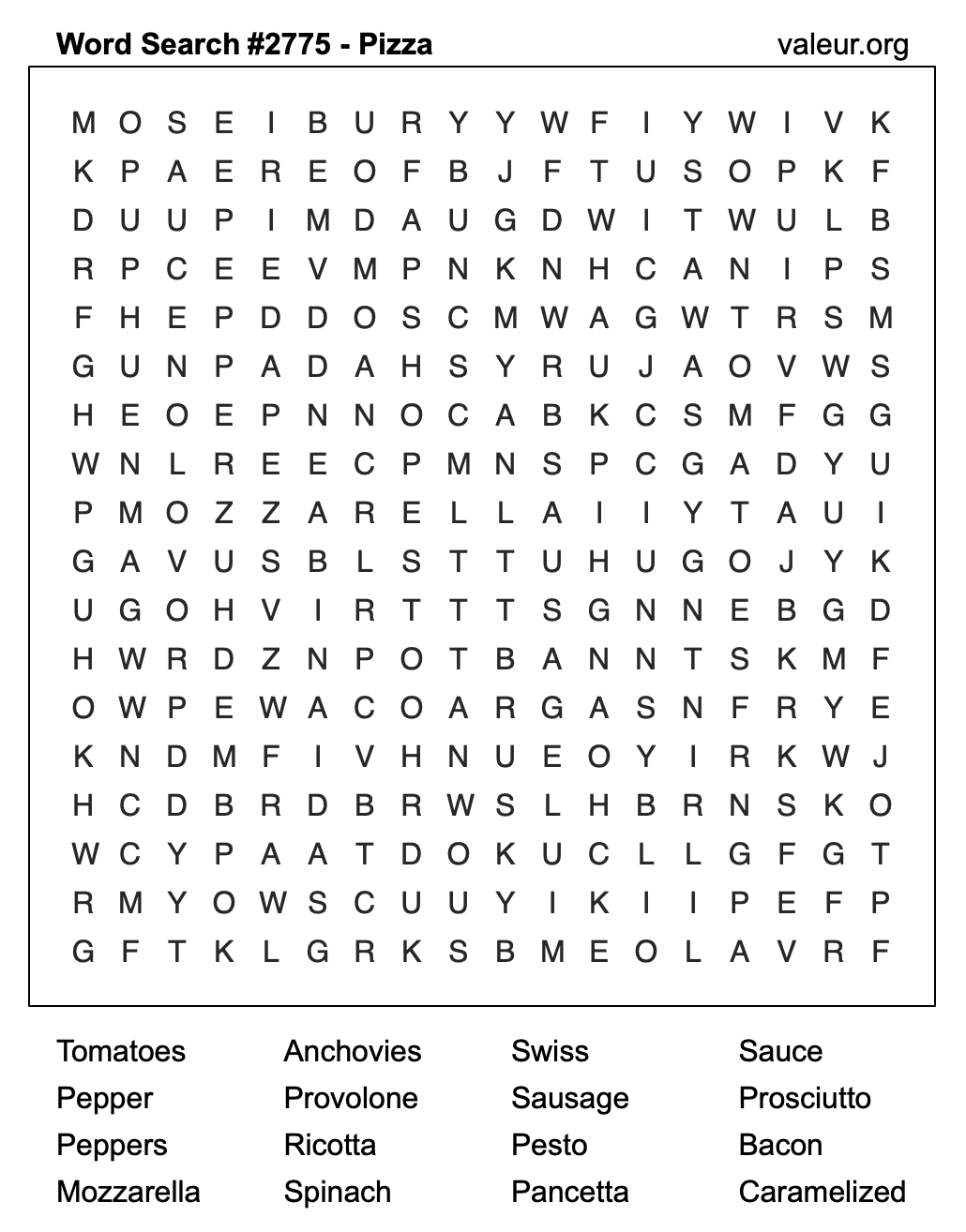 Pizza Word Search Puzzle #2775 Pizza Word Search Puzzle #2775