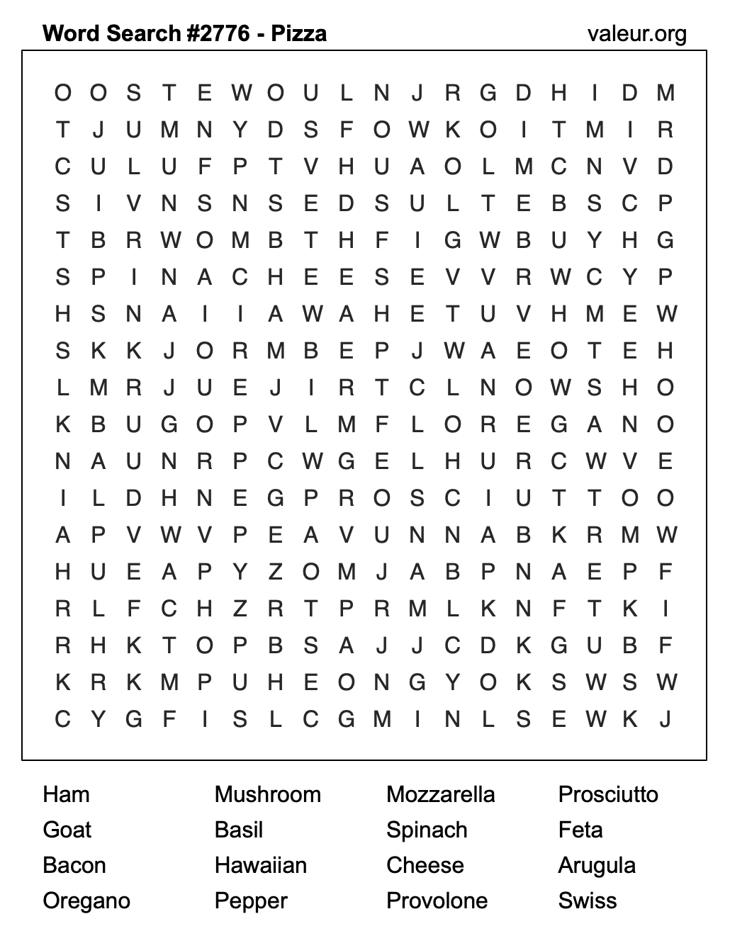 Pizza Word Search Puzzle #2776 Pizza Word Search Puzzle #2776