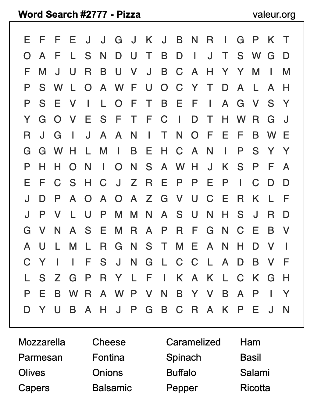 Pizza Word Search Puzzle #2777 Pizza Word Search Puzzle #2777