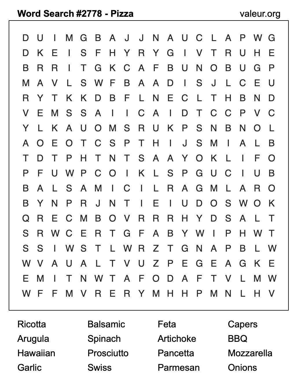 Pizza Word Search Puzzle #2778 Pizza Word Search Puzzle #2778