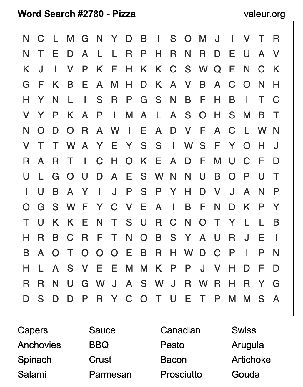 Pizza Word Search Puzzle #2780 Pizza Word Search Puzzle #2780