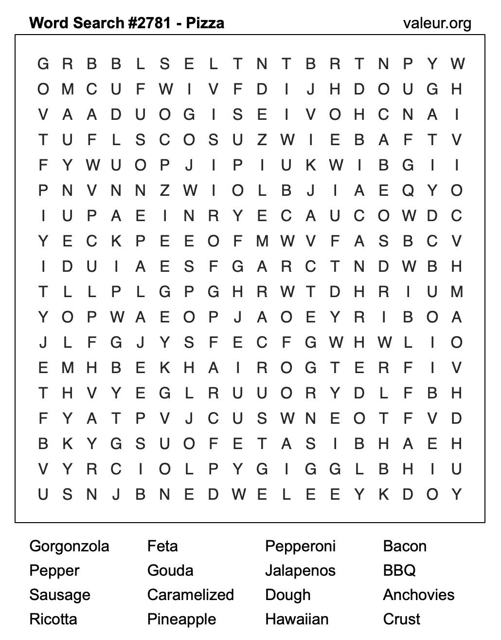 Pizza Word Search Puzzle #2781 Pizza Word Search Puzzle #2781