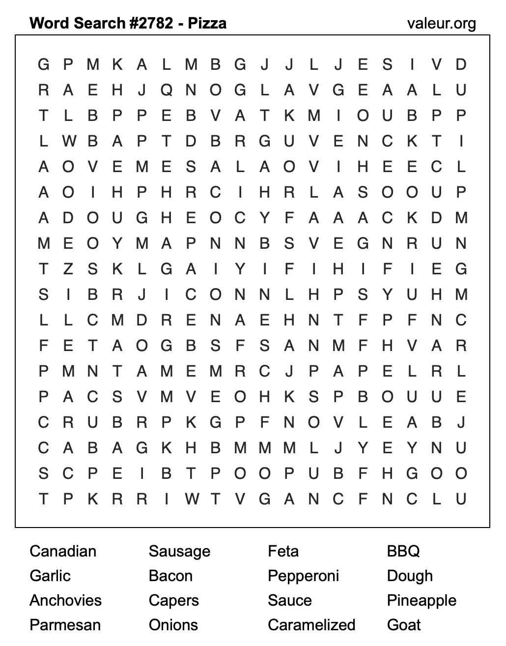 Pizza Word Search Puzzle #2782 Pizza Word Search Puzzle #2782