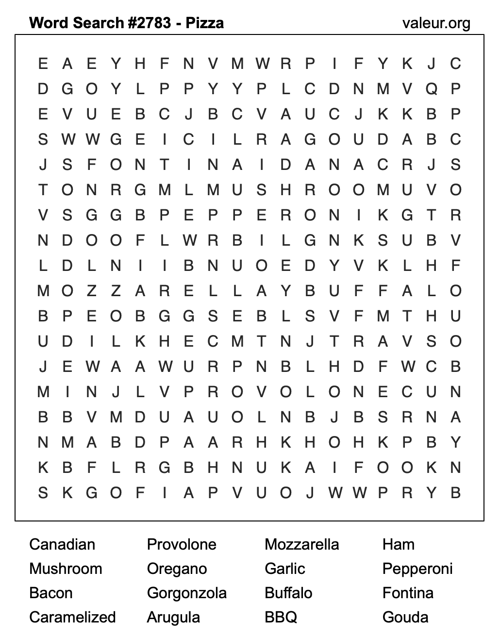 Pizza Word Search Puzzle #2783 Pizza Word Search Puzzle #2783