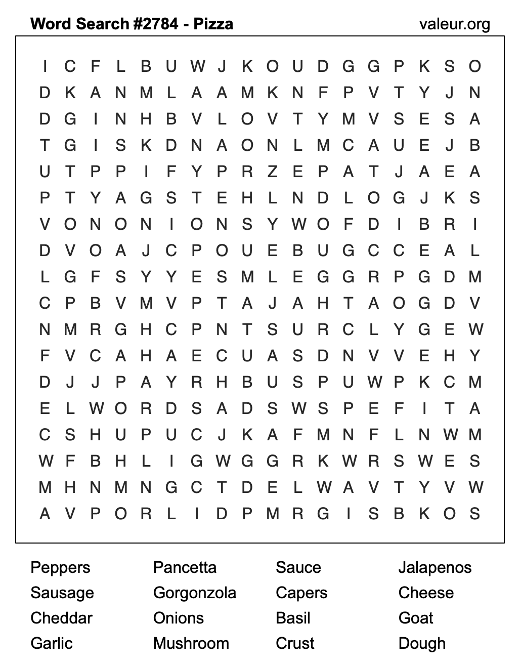 Pizza Word Search Puzzle #2784 Pizza Word Search Puzzle #2784