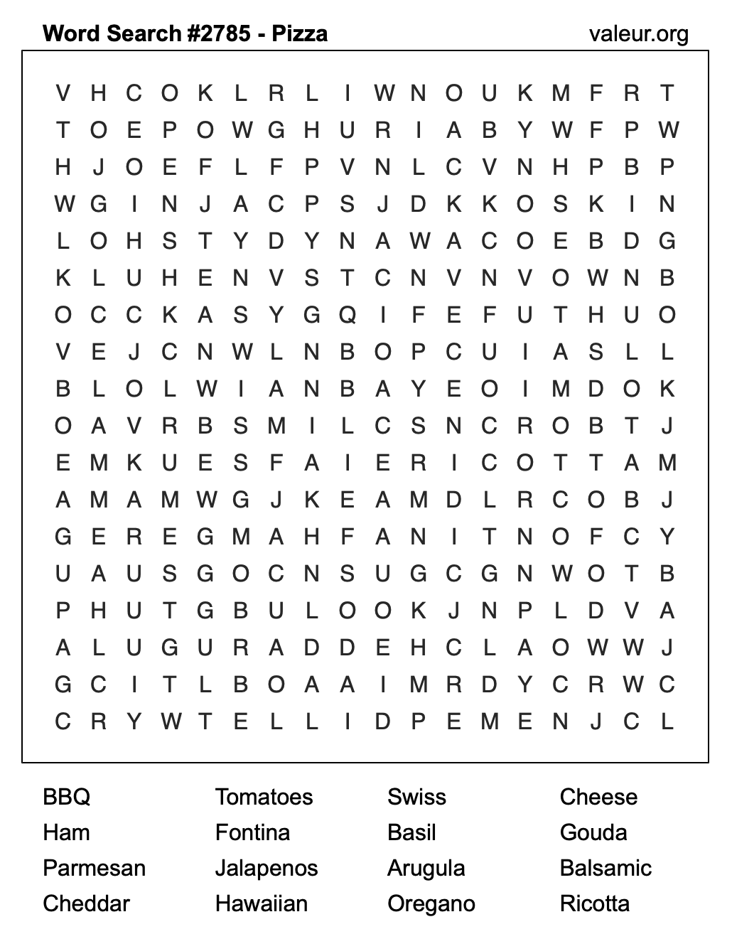 Pizza Word Search Puzzle #2785