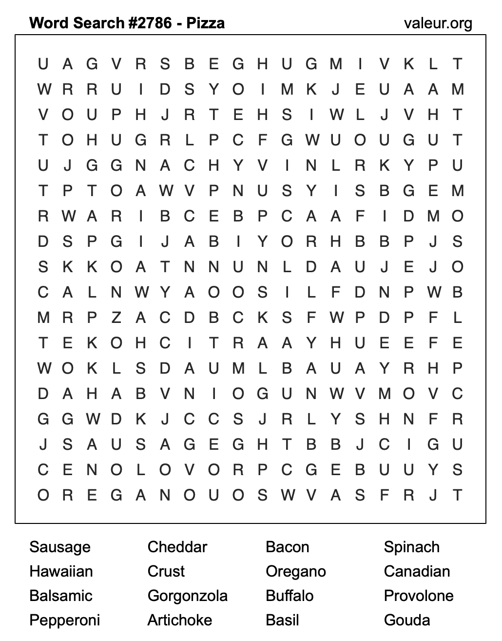 Pizza Word Search Puzzle #2786 Pizza Word Search Puzzle #2786