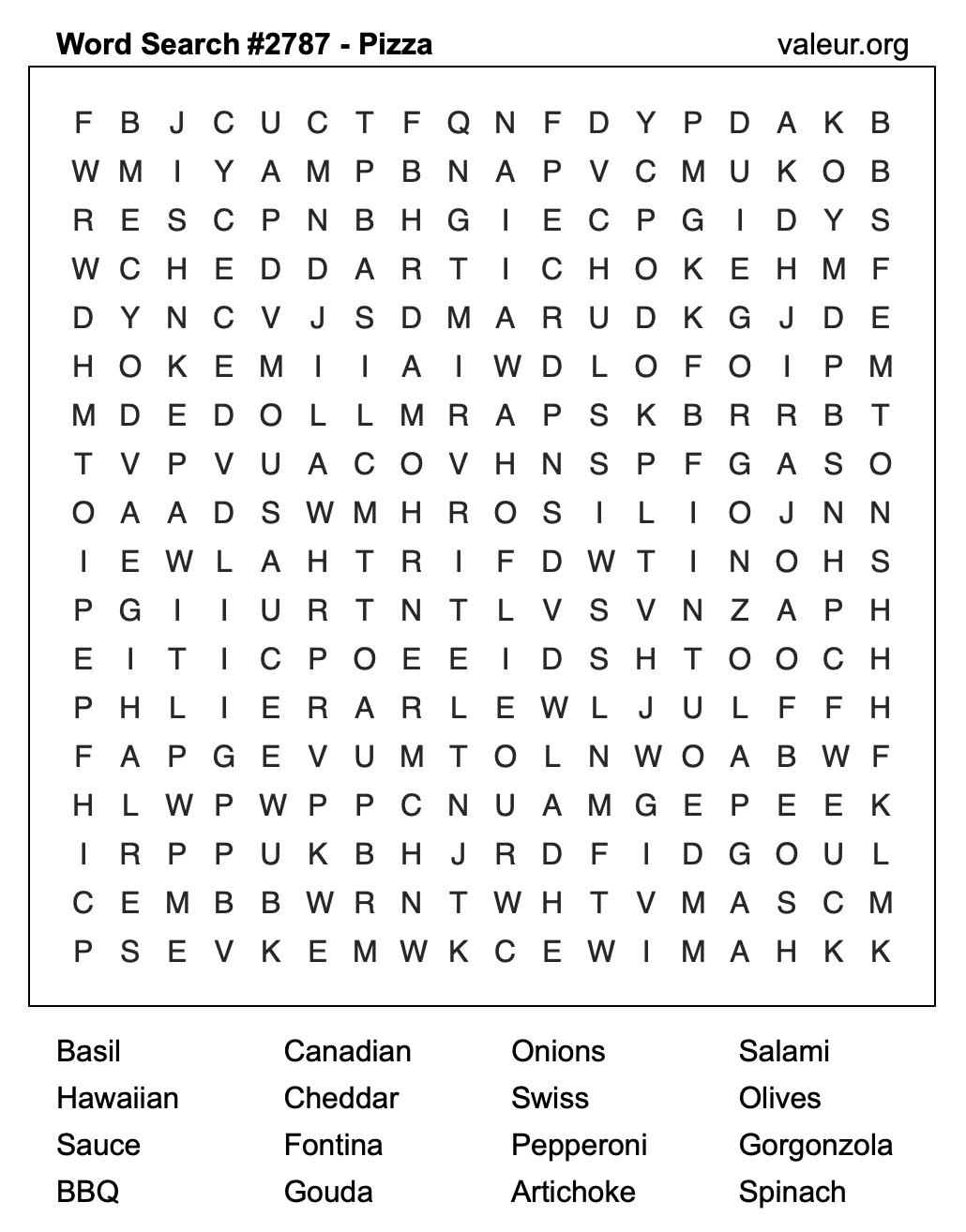 Pizza Word Search Puzzle #2787 Pizza Word Search Puzzle #2787