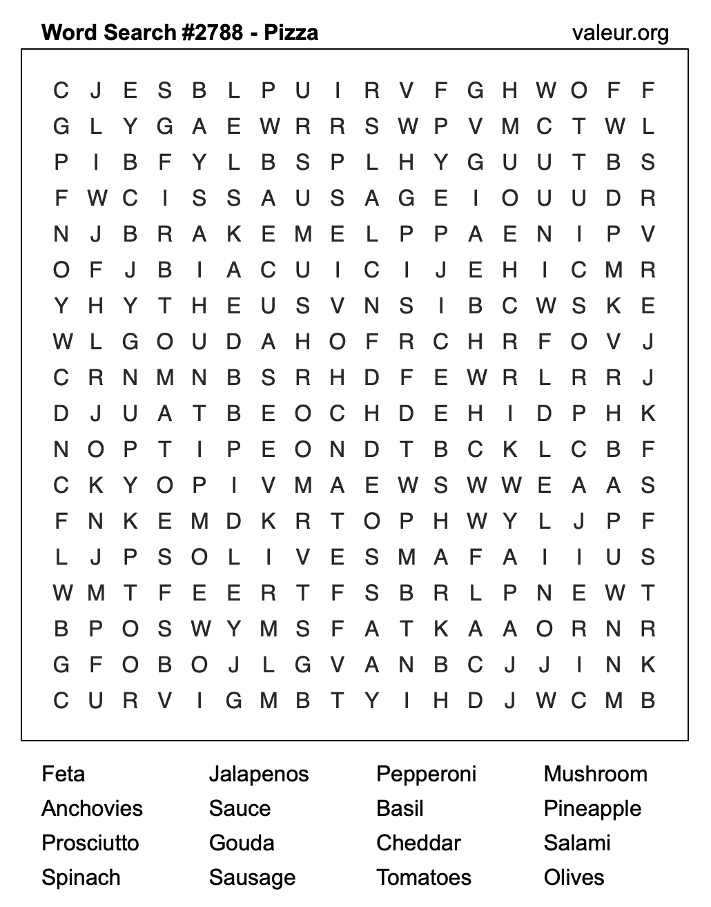 Pizza Word Search Puzzle #2788 Pizza Word Search Puzzle #2788