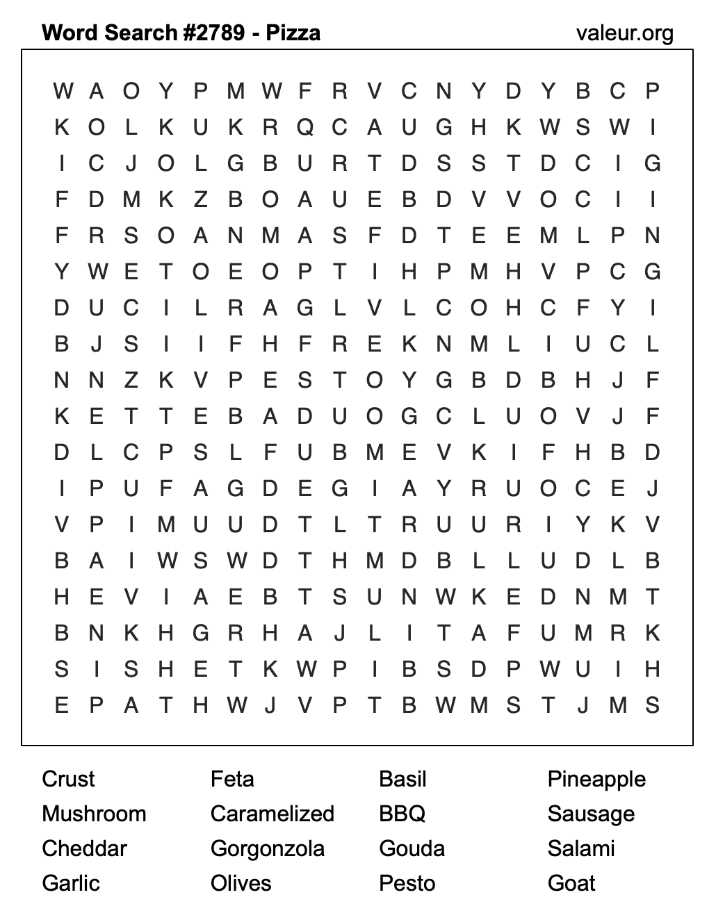 Pizza Word Search Puzzle #2789