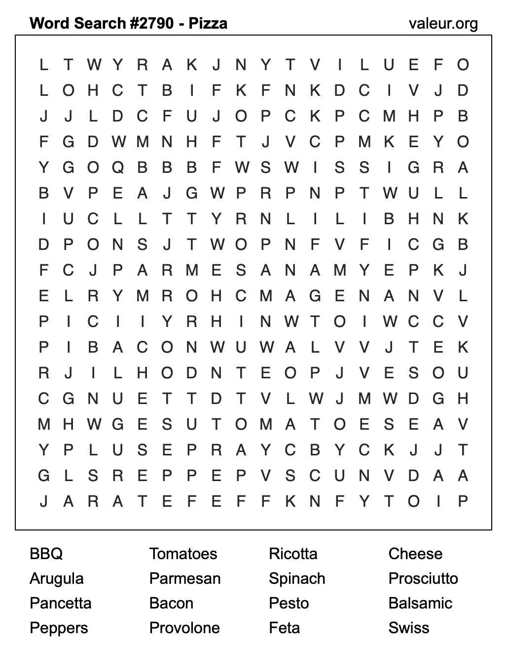Pizza Word Search Puzzle #2790 Pizza Word Search Puzzle #2790