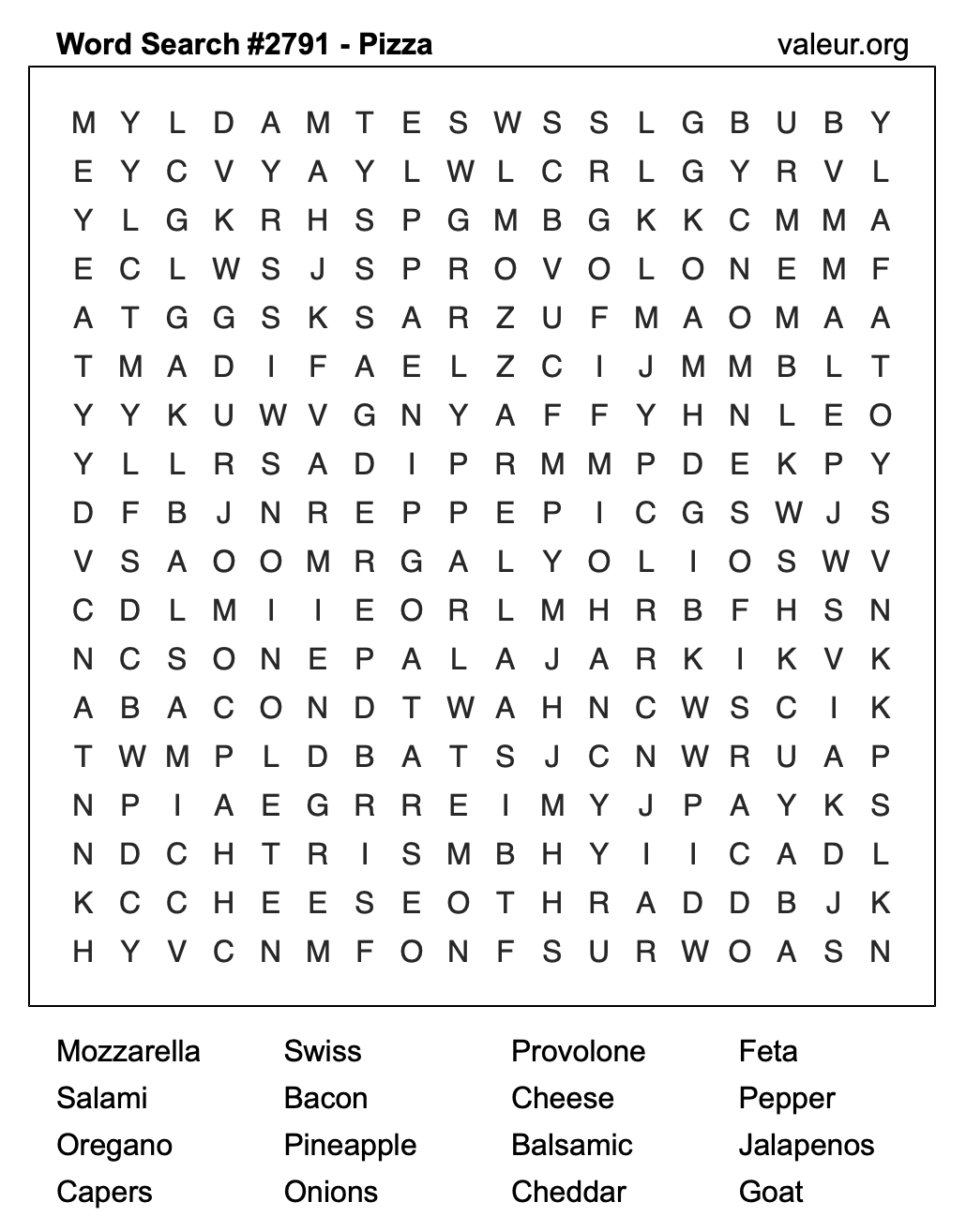 Pizza Word Search Puzzle #2791 Pizza Word Search Puzzle #2791