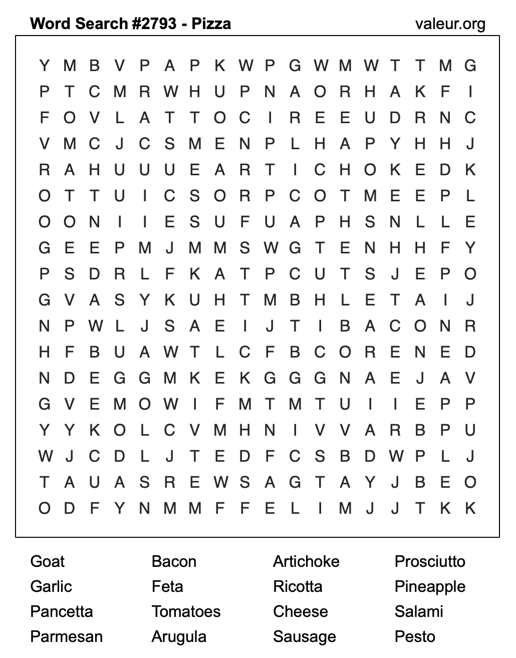 Pizza Word Search Puzzle #2793 Pizza Word Search Puzzle #2793